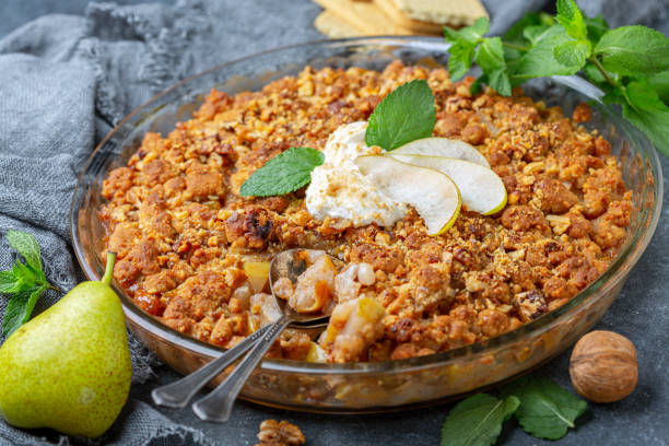 istock Summer pear pie with crumbs. 1186978547