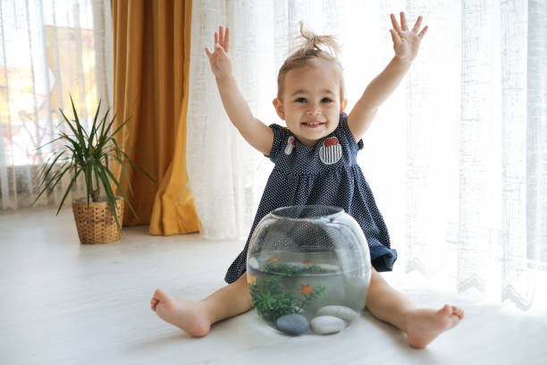 istock Cute child is feeding his goldfish 1186978559
