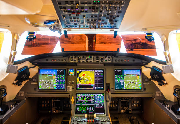 istock Cockpit of a modern private jet airplane 1186978580
