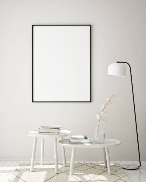 istock mock up poster frame in modern interior background, scandinavian style, 3D render 1186979688