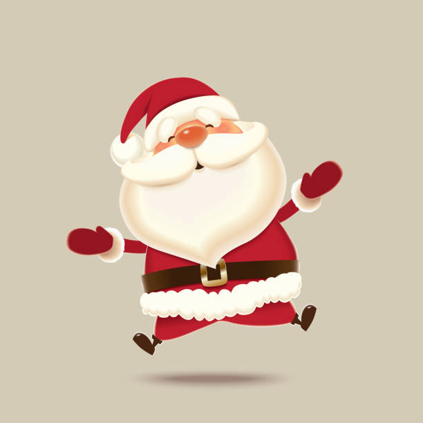 istock Smiling Santa Claus jumping up isolated on beige background, Christmas greeting card 1186981096