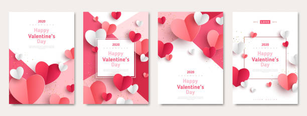валентина день плакаты набор - valentines day graphic element heart shape paper stock illustrations