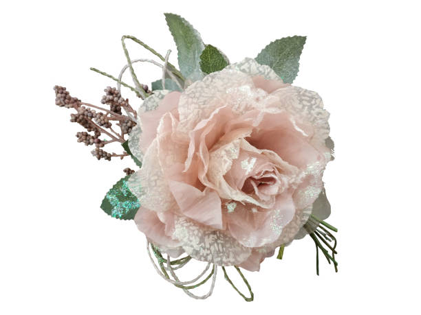 istock Christmas decor, flowers, decorations on Christmas trees on white background. 1186985847