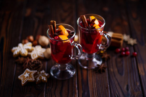 istock Holiday background with mulled wine and sweets 1186991025
