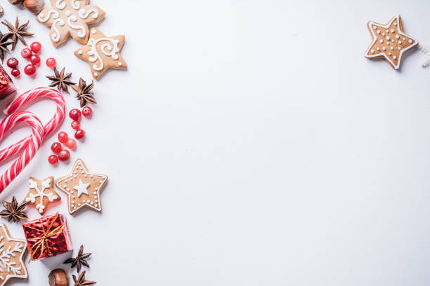 Christmas, New year, winter holidays preparation and creativity layout. Festive decorations, dried leaves and white mockup greeting card, flat lay with empty space for text design