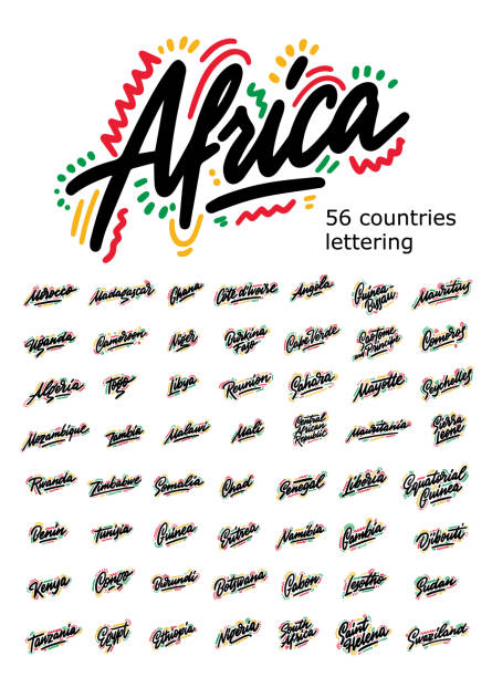 ÐÐµÑÐ°ÑÑ Set of typography African countries. Handwritten design modern brush lettering isolated vector. burundi east africa stock illustrations