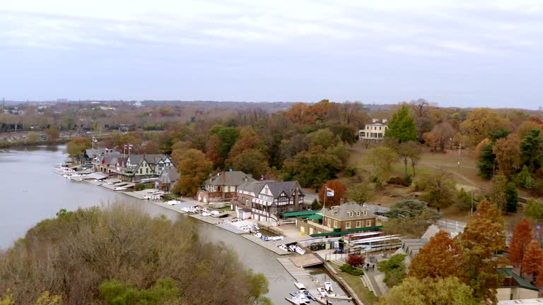 Aerial View of Boathouse Row on the Schulkyll River in Philadelphia, Pennsylvania