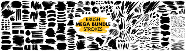 ilustraciones, imágenes clip art, dibujos animados e iconos de stock de mega paquete de diferentes pinceladas de tinta - backgrounds spray stroke paintbrush