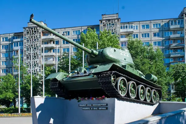 Kaliningrad, Russia - June 27, 2010: Soviet tank T34 a monument. Memory to the soldiers