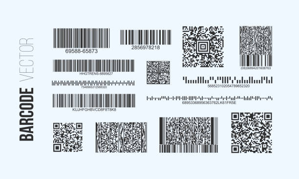 Barcode label set vector Barcode vector set. QR code templates. Bar code labels for design. barcode stock illustrations