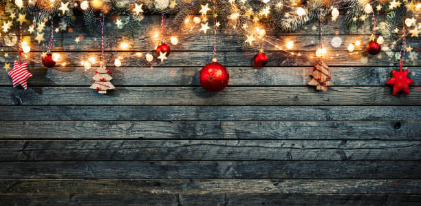 istock Christmas rustic background with wooden planks 1186995053