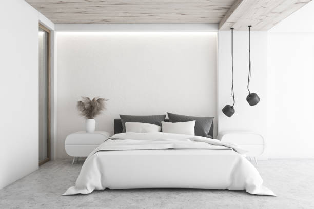 istock Luxury white minimalistic bedroom interior 1186995086