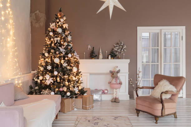 istock Christmas home decor with old furniture and tree 1186996301