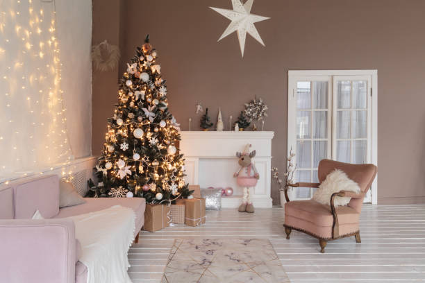 istock Christmas home decor with old furniture and tree 1186996308