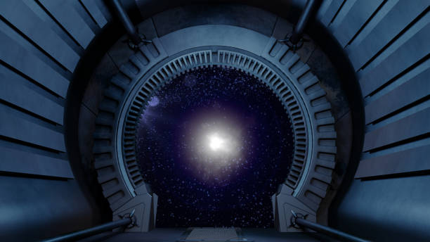 sci fi interior 3d rendering stock photo