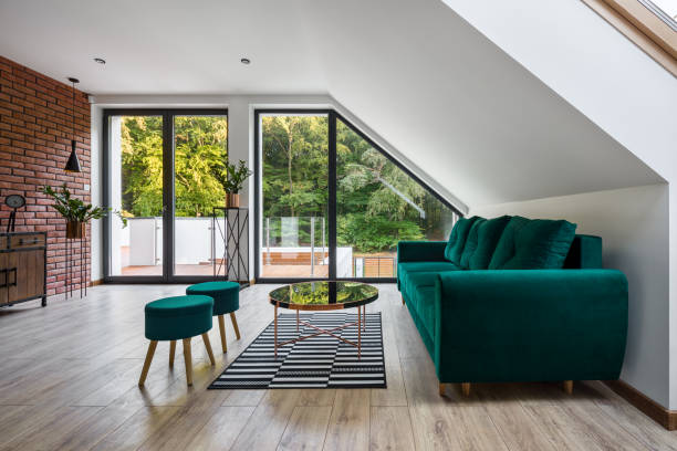 istock Stylish attic living room 1186997550