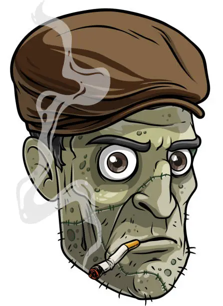 Vector illustration of Cartoon halloween green zombie with cigarette