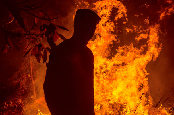 Hamburg, Germany - march 31. 2018: Firefighters light a big easter fire in Hamburg, Germany