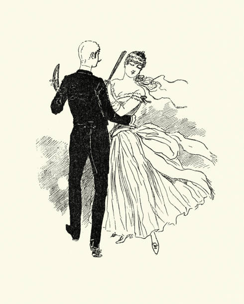 빅토리아 시대의 젊은 부부 댄스, 1880년대, 19세기 - dance floor ballroom dancing dancing ballroom stock illustrations