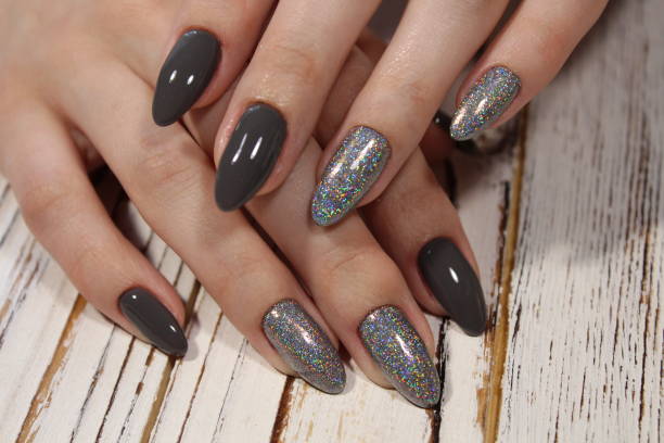 istock beautiful gray shiny manicure 1187008353