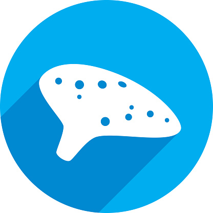 Vector illustration of a blue ocarina icon in flat style.