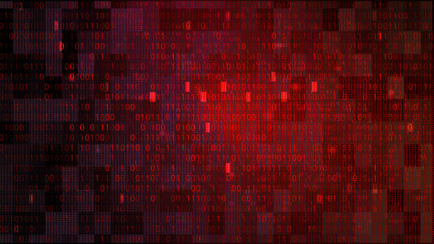 ilustraciones, imágenes clip art, dibujos animados e iconos de stock de tecnología abstracta código binario fondo rojo oscuro. concepto de ciberataque - threats