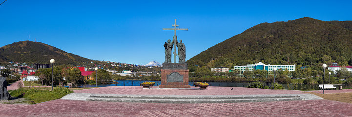Petropavlovsk, Russia - September 15, 2019: Panoramic view of the Peter and Paul monument in Petropavlovsk, Russia.