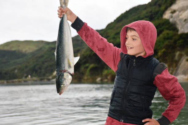istock Boy with Kahawai Fish on Coast 1187013548
