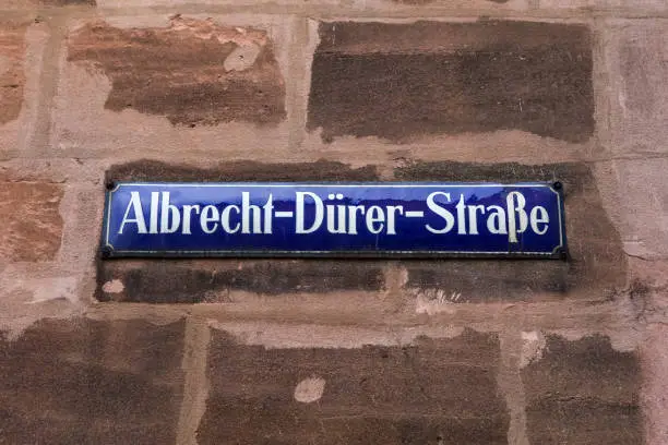 A street sign for Albrecht Durer Strasse in the city of Nuremberg in Germany.