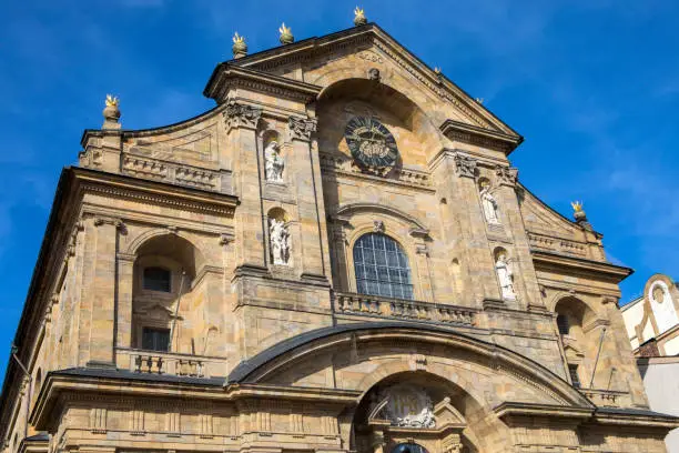 The exterior of the beautiful St. Martins Church, or Martinskirche, in the Bavarian town of Bamberg in Germany.