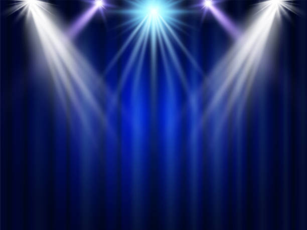 Stage Projector Light On The Scene Blue Curtains Banner Background For  Concert Performance Advertisement Posters Elegant Event Illumination On  Empty Space Ready For The Evening Party Broadway Show Stock Illustration -  Download