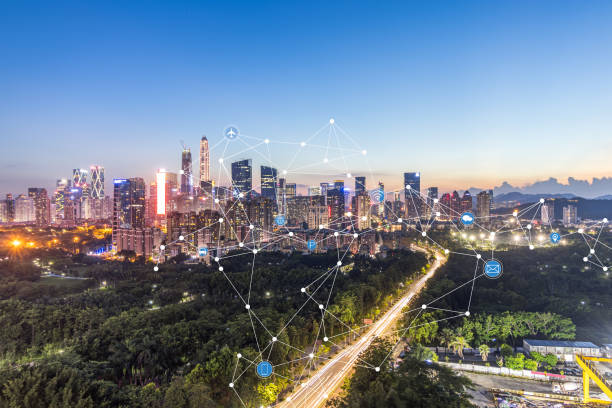 istock Shenzhen rapid development in the city, busy data network space 1187037834