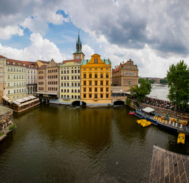 Prague, Czech Republic Jun 08, 2019. Panoramic view from the tower of the Charles Bridge in Prague. Its construction started in 1357 under King Charles IV. Today is the most visited place