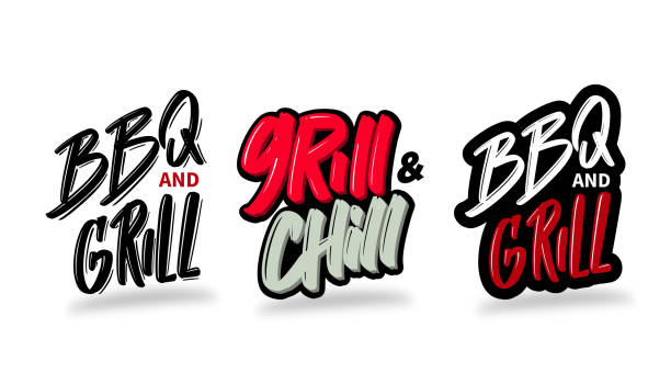 Grill Chill hand drawn modern brush lettering. Vector illustration logo text for business, print and advertising Grill Chill hand drawn modern brush lettering. Vector illustration logo text for business, print and advertising. bbq logos stock illustrations