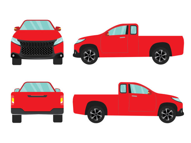 istock Set of red pick up truck car view on white background,illustration vector,Side, front, back 1187057320