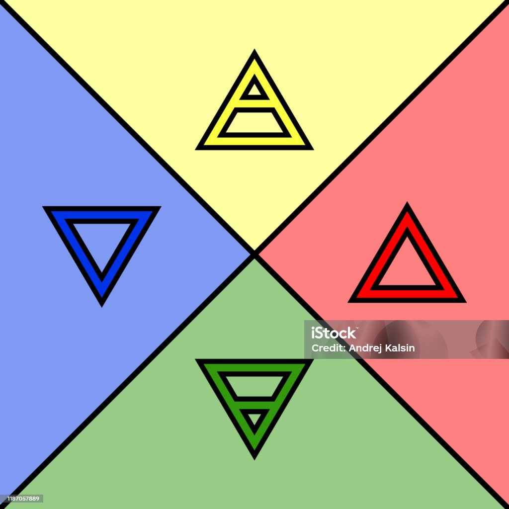 4つの元素の錬金術記号三角形のスタイルで空気水火と地球の魔法の色のアイコン 四元素のベクターアート素材や画像を多数ご用意 四元素