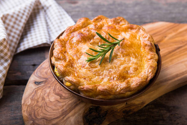 istock Individual chicken pot pie with puff pastry crust. top view 1187067032
