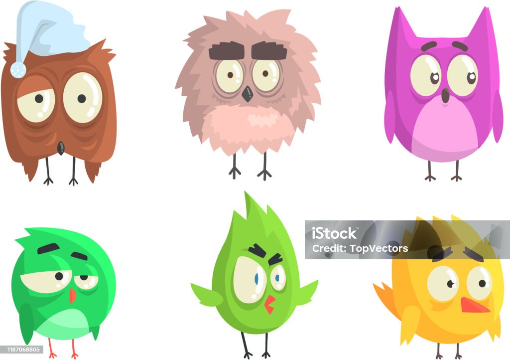 Cartoon Birds With Eyebrows Vector Illustration On White Background Stock  Illustration - Download Image Now - iStock