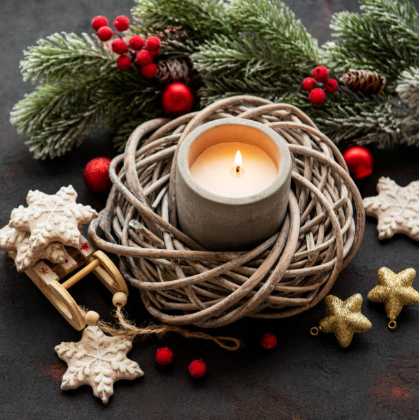 istock Candle and Christmas decorations 1187069778