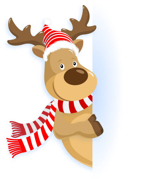 ilustrações de stock, clip art, desenhos animados e ícones de christmas reindeer pointing - reindeer