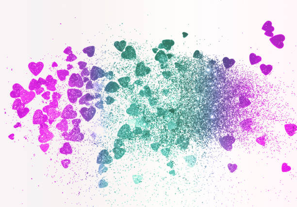 istock Multicolored glitter hearts on light gray background 1187071589