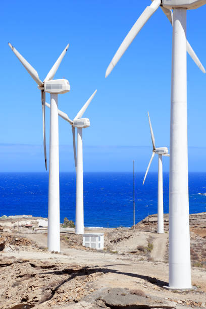 풍력 터빈 - image alternative energy canary islands color image 뉴스 사진 이미지