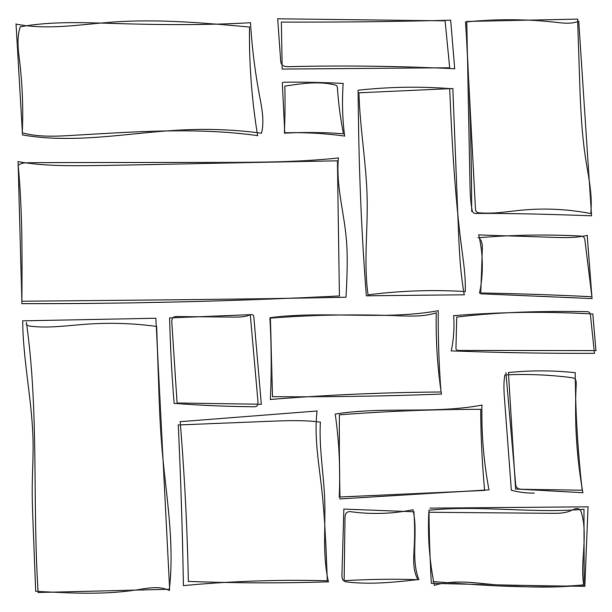 Set of freehand drawn shape. Set of freehand drawn horizontal and vertical rectangles and squares drawn by felt-tip pen. Text box and frames. Vector illustration. doodles and hand drawn frames stock illustrations