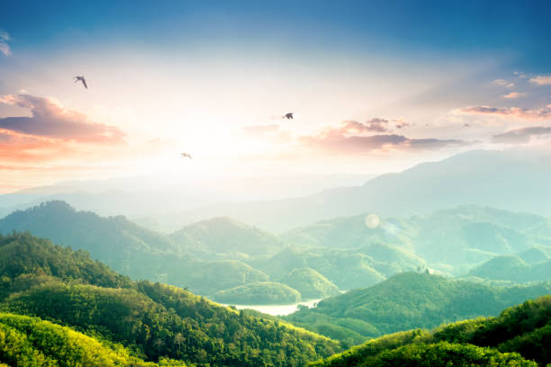 International Mountain Day concept: beautiful sky sunset clouds landscape