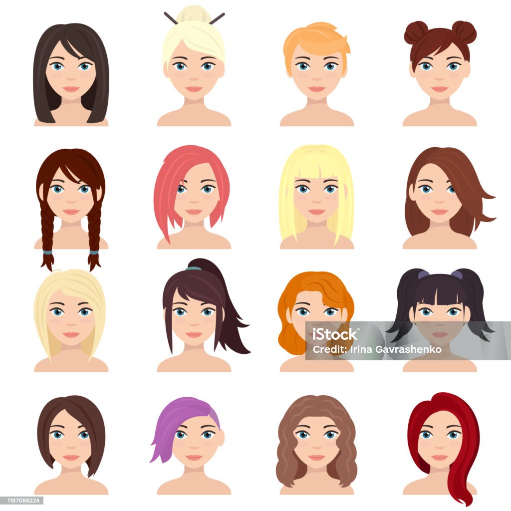 Womens Hairstyles Set Long And Short Hairstyle Character Woman With Various  Haircut And Different Hair Color Stock Illustration - Download Image Now -  iStock