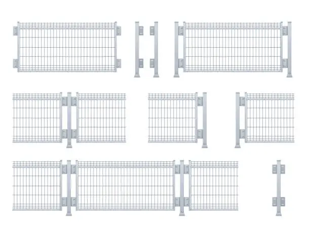 Vector illustration of Realistic vector galvanized sheet metal fence panel.