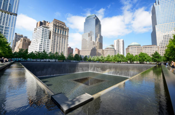 One World Trade Center and National September 11 memorial waterfalls