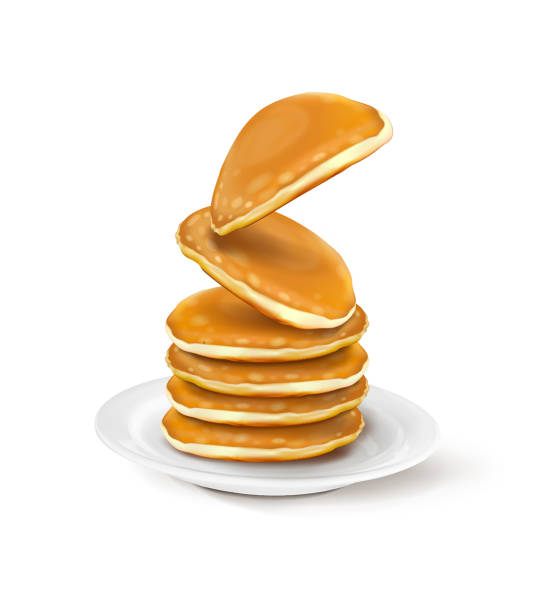 vektor-illustration einer platte mit pfannkuchen - pancake stack stock-grafiken, -clipart, -cartoons und -symbole