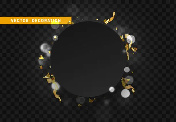 Vector illustration of Round black banner template with sparkling bokeh lights