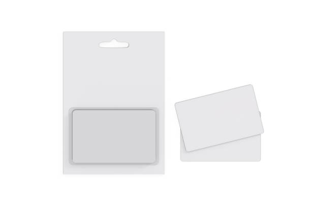 istock Plastic gift card in paper blister pack mock up template on isolated white background, 3d illustration 1187108708
